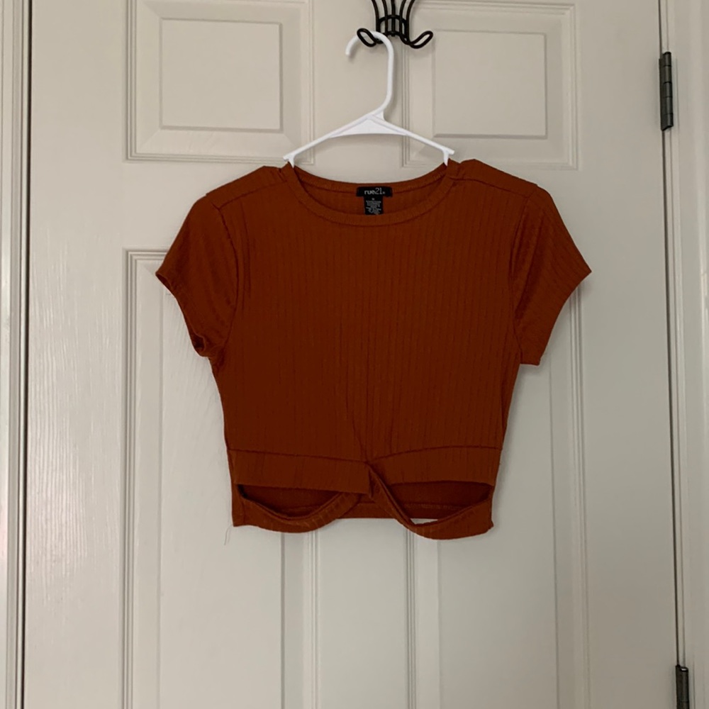 Rue21 burnt orange cross crop top.